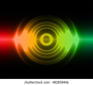 Sound waves oscillating dark red yellow green light, Abstract technology background. Vector.