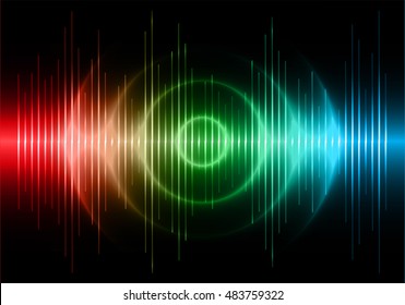 Sound waves oscillating dark red green blue light, Abstract technology background. Vector.