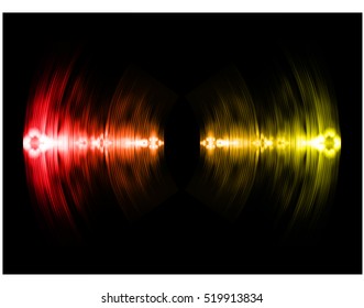 Sound waves oscillating dark red yellow light, Wave Abstract technology background. Vector wave.