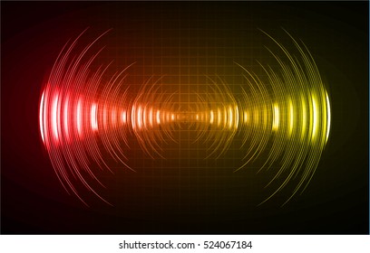 Sound waves oscillating dark red yellow light, Abstract technology background. Vector.