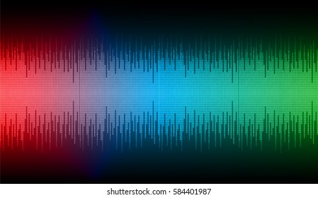 Sound waves oscillating dark red green blue light, Abstract technology background. Vector.