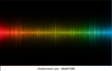 Ondas de sonido oscilando la luz azul amarilla roja oscura, fondo de tecnología Abstractas. Vector.