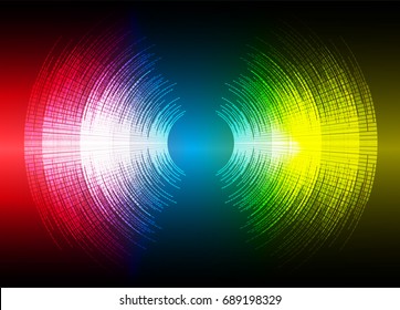 Sound waves oscillating dark red yellow blue light, Abstract technology background. Vector.