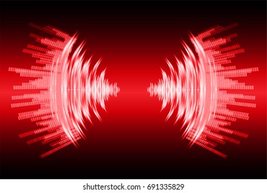 Sound waves oscillating dark red light, Abstract technology background. Vector.