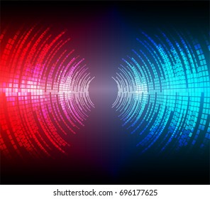 Sound waves oscillating dark red blue light, Abstract technology background. Vector.