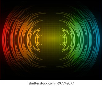 Sound waves oscillating dark red yellow blue light, Abstract technology background. Vector.