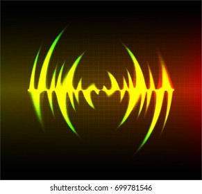 Sound waves oscillating dark red yellow light, Abstract technology background. Vector.