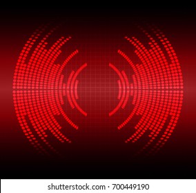 Sound waves oscillating dark red light, Abstract technology background. Vector.