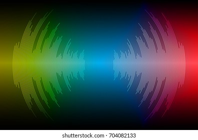 Sound waves oscillating dark red yellow blue light, Abstract technology background. Vector.