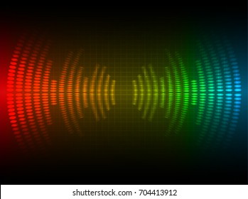 Sound waves oscillating dark red yellow blue light, Abstract technology background. Vector.