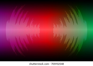Sound waves oscillating dark red green light, Abstract technology background. Vector.