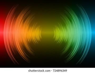 Sound waves oscillating dark red yellow blue light, Abstract technology background. Vector.