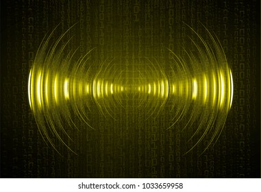 Sound waves oscillating dark yellow light, Abstract technology background. Vector. binary code.
