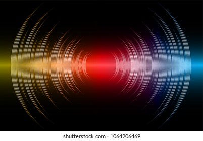 Sound waves oscillating dark yellow blue red light, Abstract technology background. Vector.