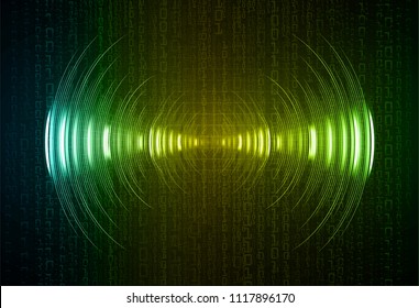 Sound waves oscillating dark yellow green blue light, Abstract technology background. Vector.