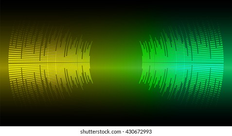 Sound waves oscillating dark yellow green light, Wave Abstract technology background. Vector wave.