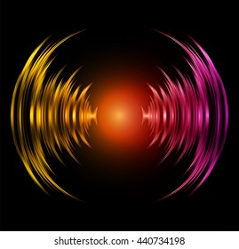 Sound waves oscillating dark yellow pink light, Wave Abstract technology background. Vector wave.