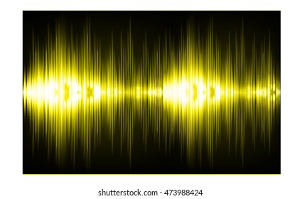 Sound waves oscillating dark yellow light, Abstract technology background. Vector.