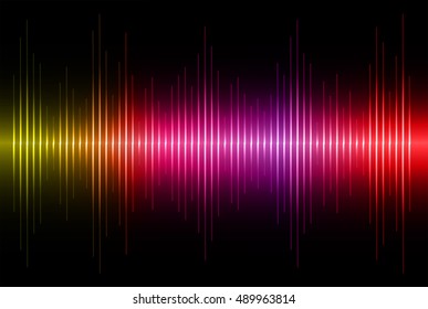 Sound waves oscillating dark yellow purple red light, Abstract technology background. Vector.