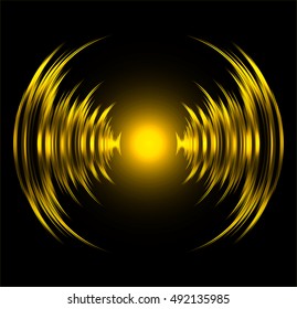 Sound waves oscillating dark yellow light, Abstract technology background. Vector.