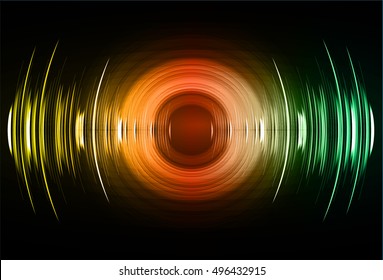 Sound waves oscillating dark yellow orange green light, Abstract technology background. Vector.