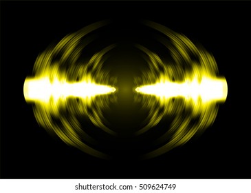 Sound waves oscillating dark yellow light, Abstract technology background. Vector.