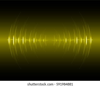 Sound waves oscillating dark yellow light, Abstract technology background. Vector.
