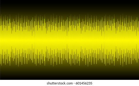 Sound waves oscillating dark yellow light, Abstract technology background. Vector.