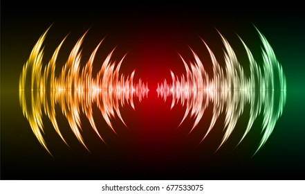 Sound waves oscillating dark yellow red green light, Abstract technology background. Vector.
