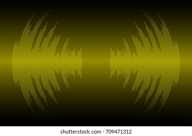 Sound waves oscillating dark yellow light, Abstract technology background. Vector.