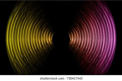 Sound waves oscillating dark yellow purple light, Abstract technology background. Vector.