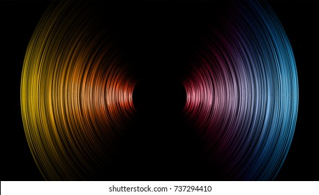 Sound waves oscillating dark yellow red blue light, Abstract technology background. Vector.