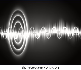 Sound waves oscillating glow black light, Abstract technology background. Vector.