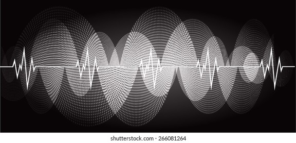 Sound waves oscillating glow black light, Abstract technology background. Vector.