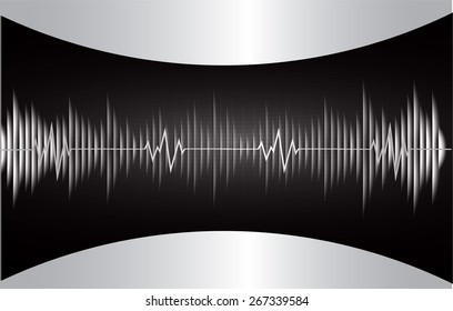 Sound waves oscillating glow black light, Abstract technology background. Vector. Pulse. silver background.