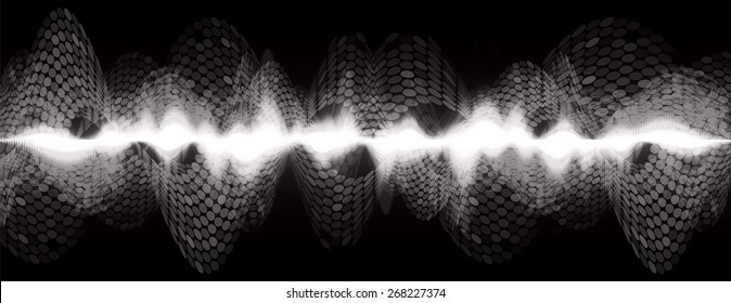 Sound waves oscillating glow black light, Abstract technology background. Vector. black background.