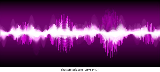 Sound waves oscillating glow black light, Abstract technology background. Vector. black background. 