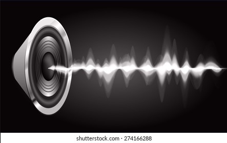 Sound waves oscillating glow black light, Abstract technology background. Vector. volume.
