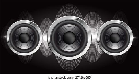 Sound waves oscillating glow black light, Abstract technology background. Vector . audio speaker. volume. infographics