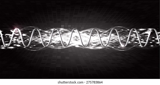 Sound waves oscillating glow black light, Abstract technology background. Vector. Beam. infographics.