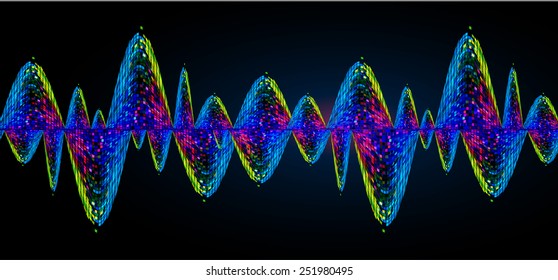 Sound waves oscillating glow blue light, Abstract technology background. Vector.