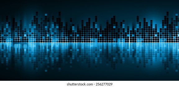 Sound waves oscillating glow blue light, Abstract technology background. Vector.