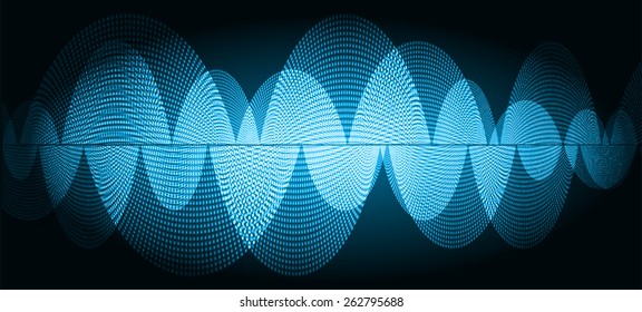 Sound waves oscillating glow blue light, Abstract technology background. Vector.