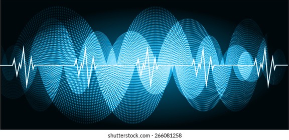 Sound waves oscillating glow blue light, Abstract technology background. Vector.