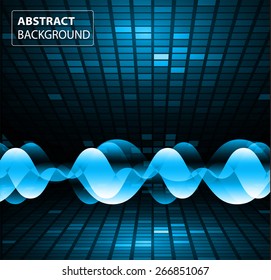 Sound waves oscillating glow blue light, Abstract technology background. Vector.
