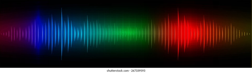 Sound waves oscillating glow blue purple green red orange light, Abstract technology background. Vector. Pulse