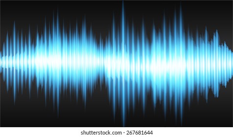 Sound waves oscillating glow blue light, Abstract technology background. Vector. black background.