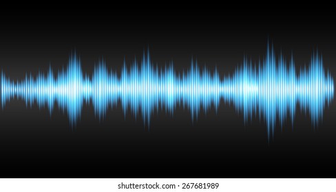 Sound waves oscillating glow blue light, Abstract technology background. Vector. black background.