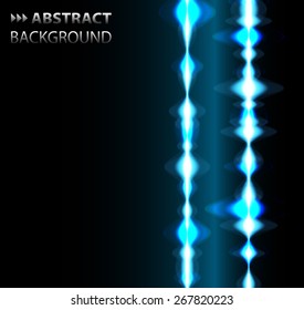 Sound waves oscillating glow blue light, Abstract technology background. Vector. dark black background. text box. card. label. banner. Brochure. frame