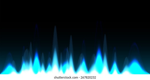 Sound waves oscillating glow blue light, Abstract technology background. Vector. dark black background